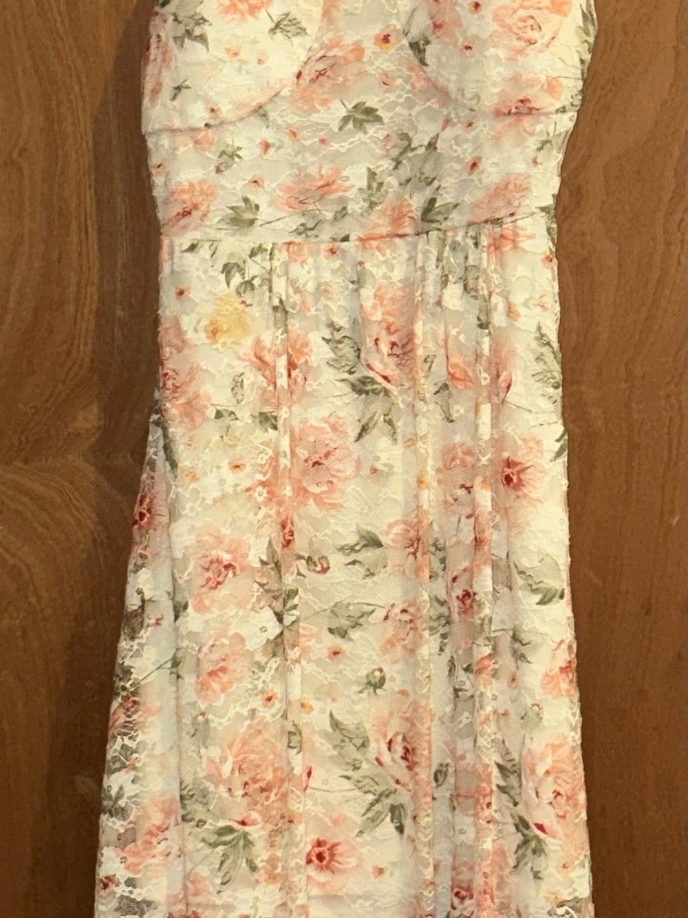 No Boundaries White Lace Strapless Mini Dress with Pink & Green Floral Print